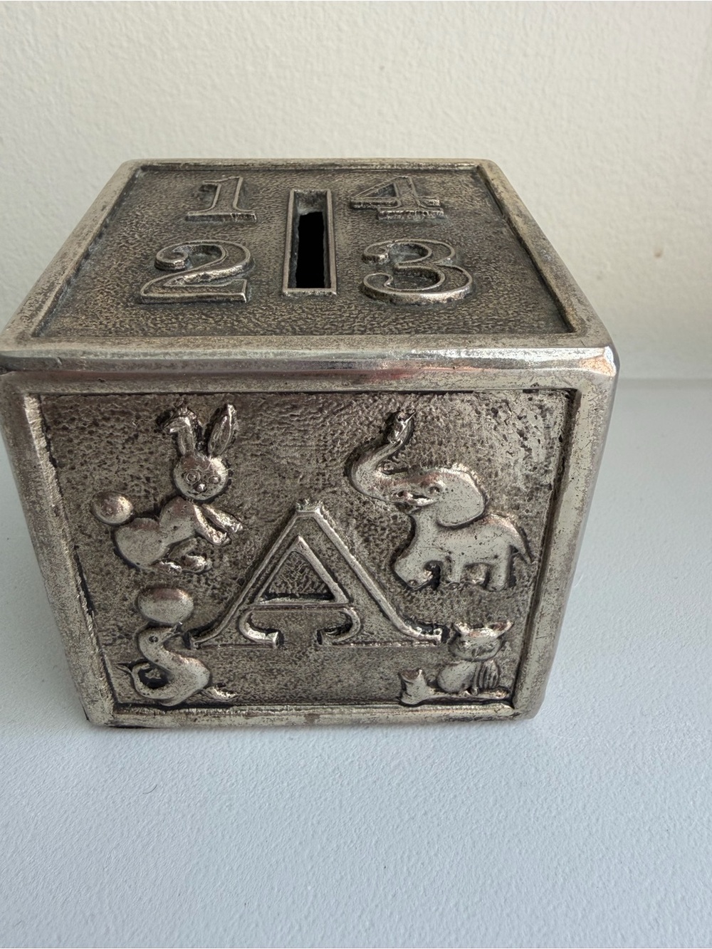 Vintage Raimond Silver Plated ABC Block Coin Bank Made in Japan